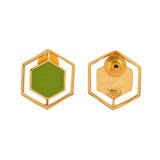 Benzene Gold Green Enamel Hexagon Stud Earrings