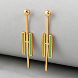 Benzene Gold Green Enamel Long Drop Earrings