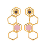 Benzene Gold Plated Hexagon Drop Earrings