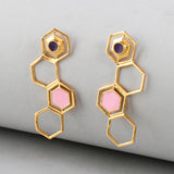 Benzene Gold Plated Hexagon Drop Earrings