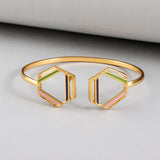 Benzene Gold Geometric Enamelled Cuff Bracelet