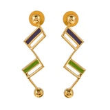 Benzene Gold Geometrical Enamelled Drop Earrings