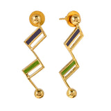 Benzene Gold Geometrical Enamelled Drop Earrings