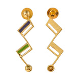 Benzene Gold Geometrical Enamelled Drop Earrings