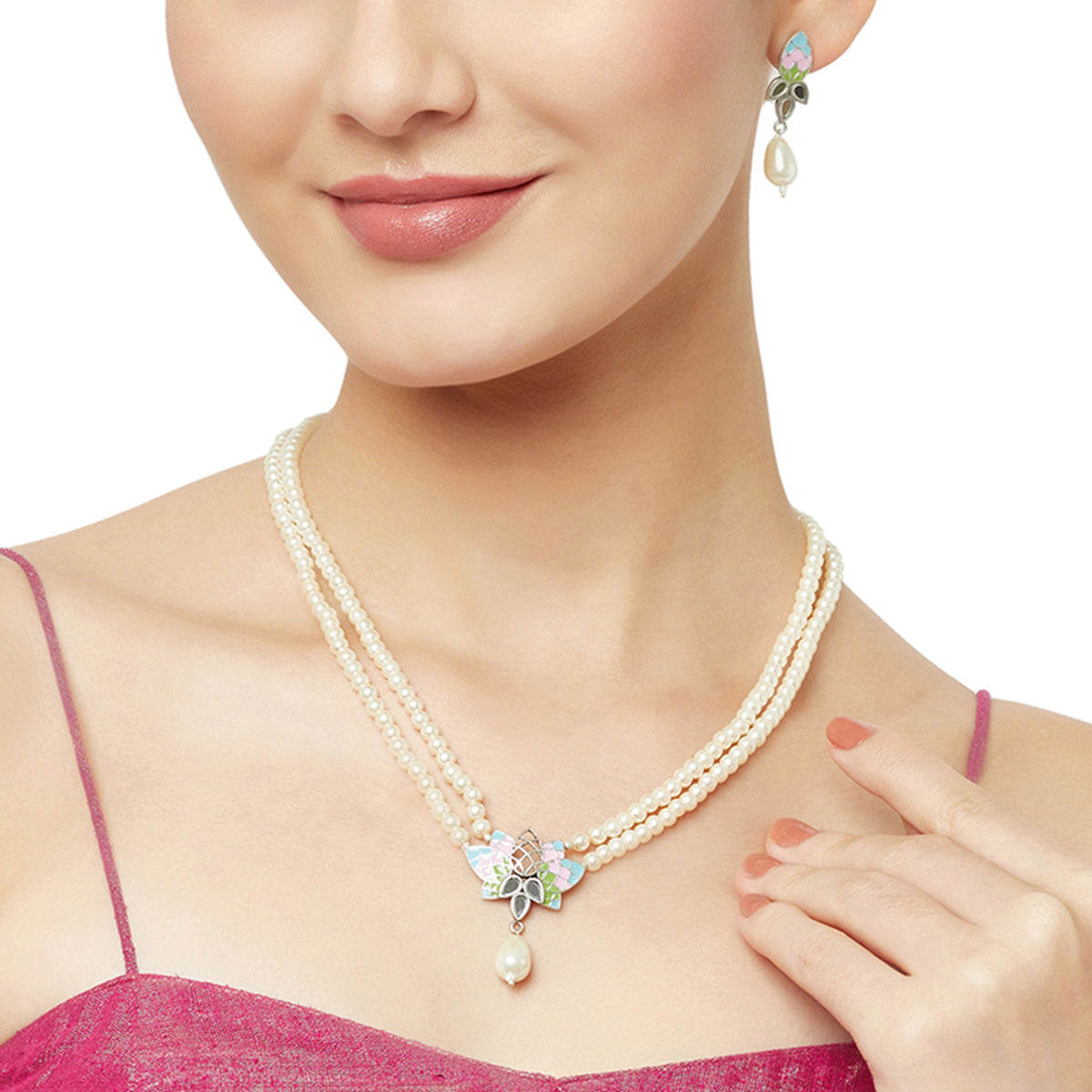 Victorian Style Teardrop Pearls Festive Hues Jewellery Set