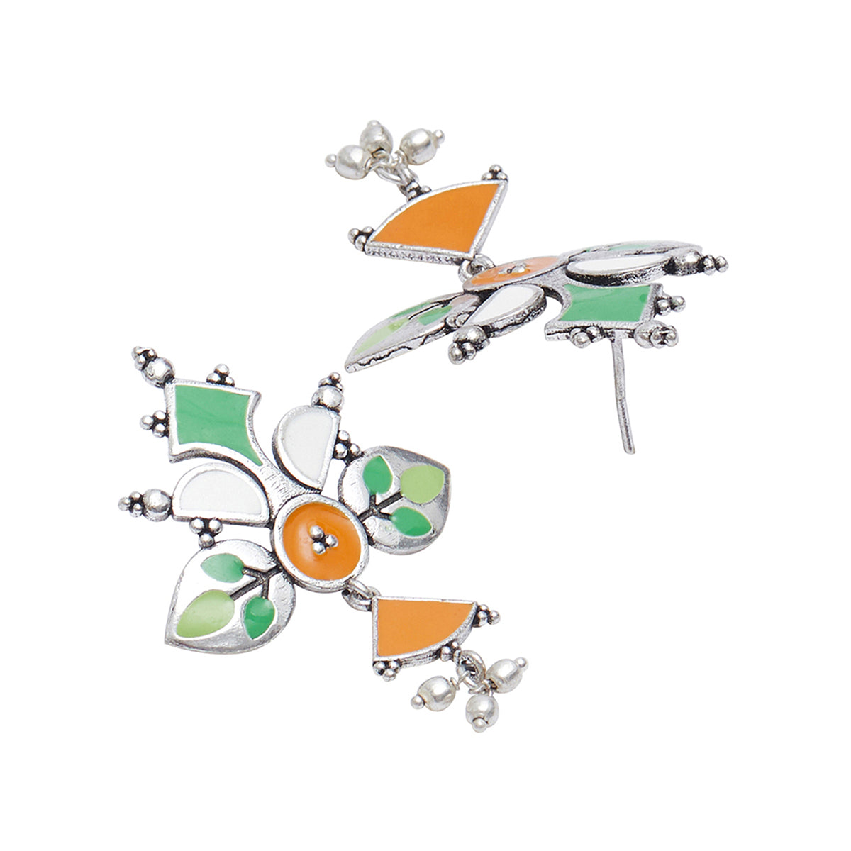 Festive Hues Enamelled Floral Patterns Silver Plated Jewellery Set