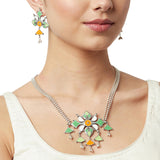 Festive Hues Enamelled Floral Patterns Silver Plated Jewellery Set