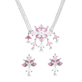 Festive Hues Pink Enamelled Beaded Silver Toned Jewellery Set