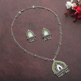 Festive Hues Green Gems Adorned Enamelled Silver Plated Jewellery Set