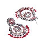 Festive Hues Enamelled Faux Pearls Adorned Silver Oxidised Jewellery Set