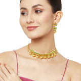 Festive Hues Temple Design Pearls Embellished Gold Toned Jewellery Set
