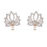 Sparkling Elegance Lotus Motif Silver Plated Faux Pearls and Zircons Earrings