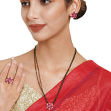 Black & Gold-Toned Stone-Studded Mangalsutra, Earrings and Ring Set