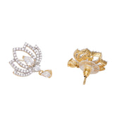 Sparkling Elegance Floral Motif Zircons and Faux Pearls Silver Plated Earrings
