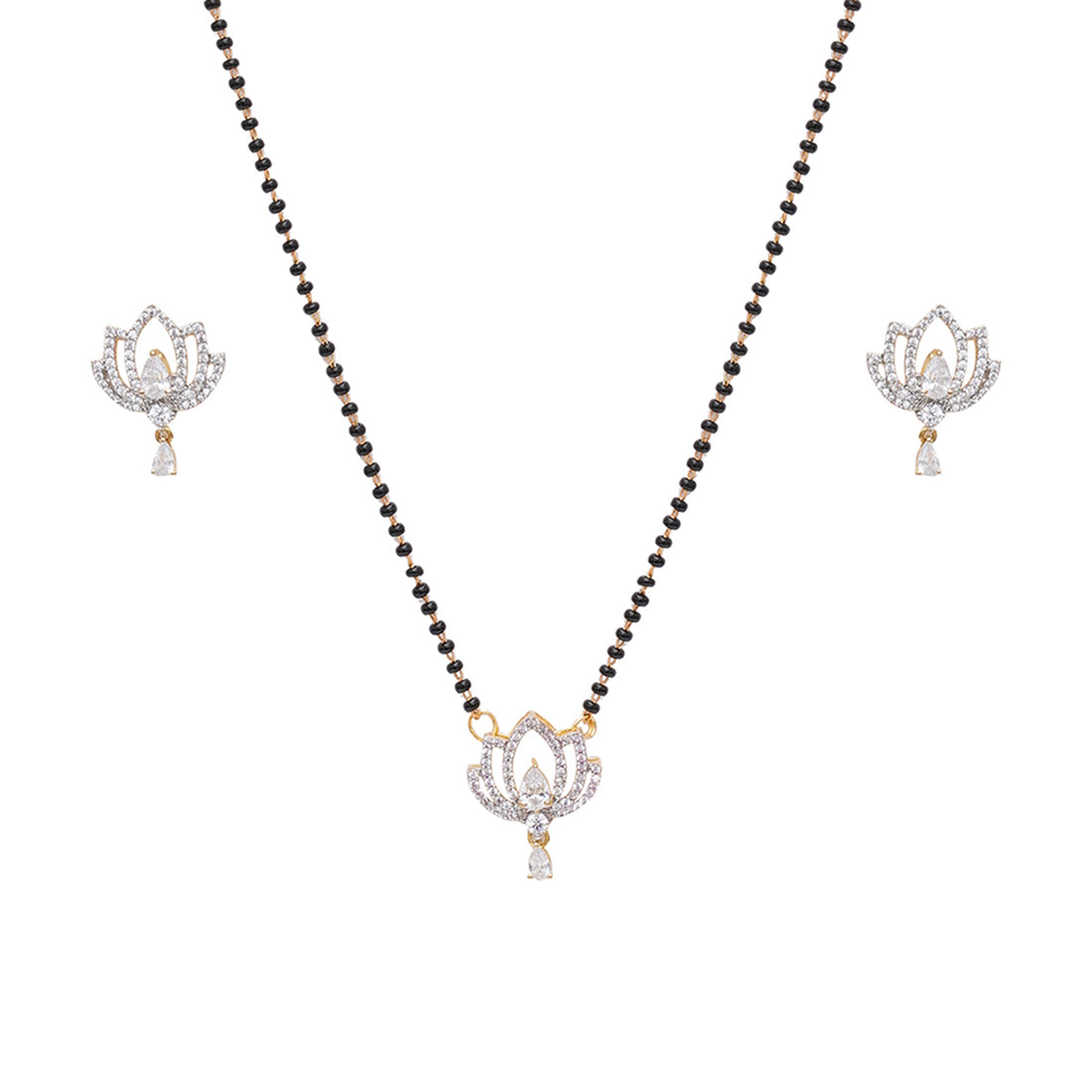 Gold-Plated Black Beaded Mangalsutra Necklace Set