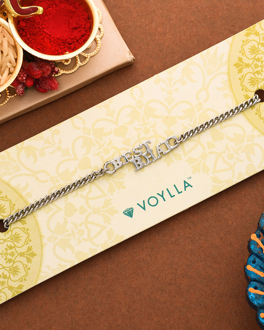 Silver Tone Best Bhai Brass Bracelet Rakhi | Voylla Rakhi