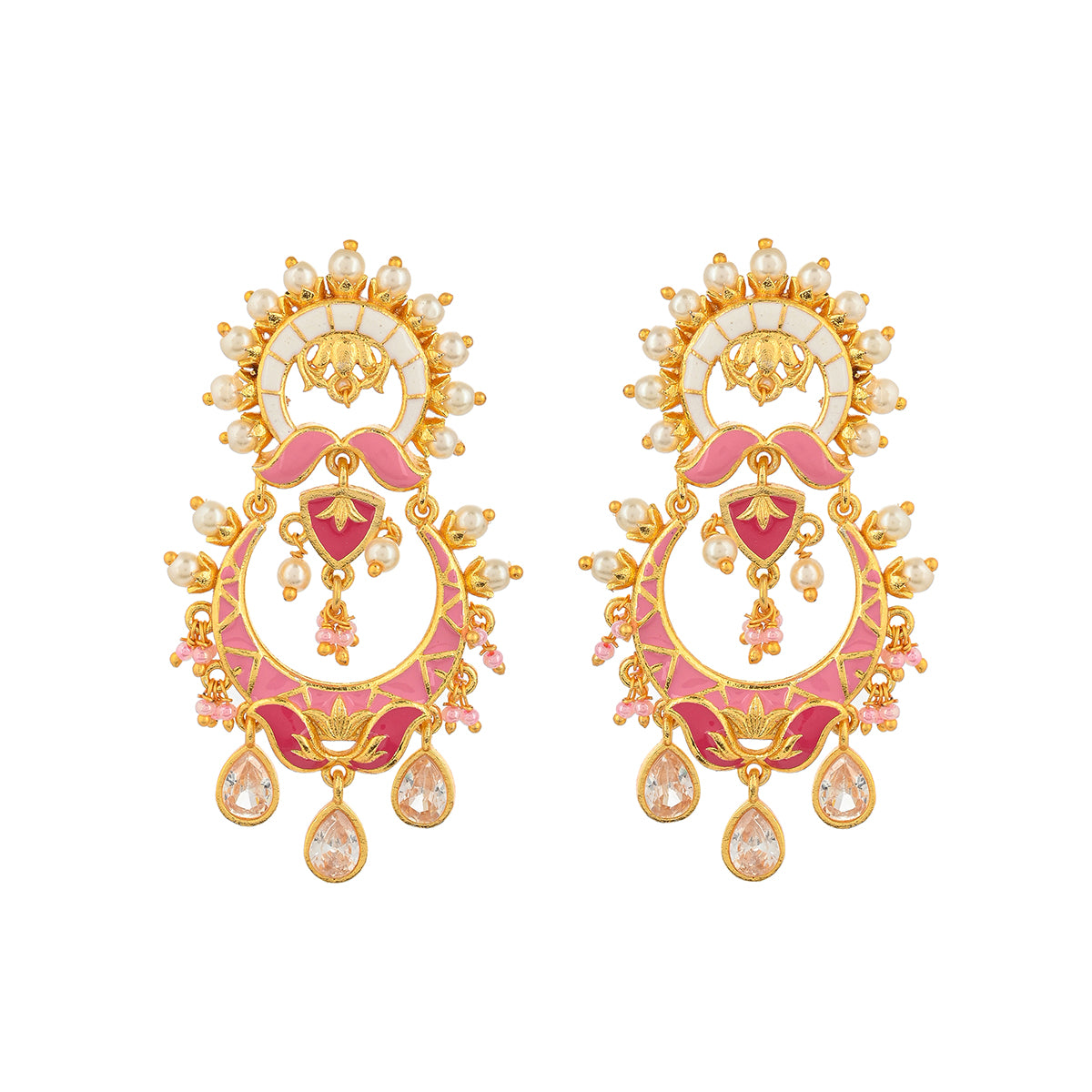 Shwet Kamal Floral Faux Pearls and Kundan Adorned Gold Plated Earrings