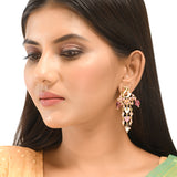 Shwet Kamal Faux Pearls Peacock Motif Gold Plated Drop Earrings