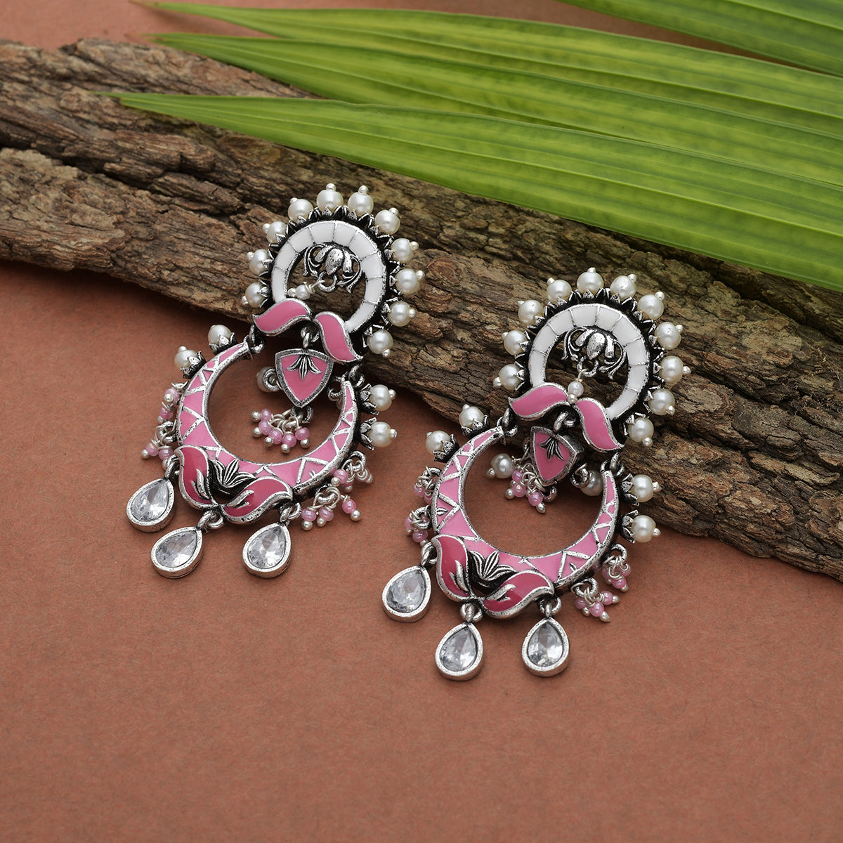 Tribe Amrapali Pink Enamel Chandrika Flower Earrings for Women : Amazon.in:  Fashion