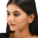 Shwet Kamal Lotus Motif Faux Pearls Gold Plated Slip on Nose Pin