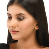 Shwet Kamal Floral Enamelled Gold Plated Clip on Nose Pin