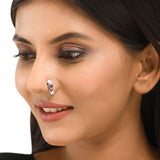 Shwet Kamal Pink Enamel Lotus Motif Silver Plated Clip on Nose Pin