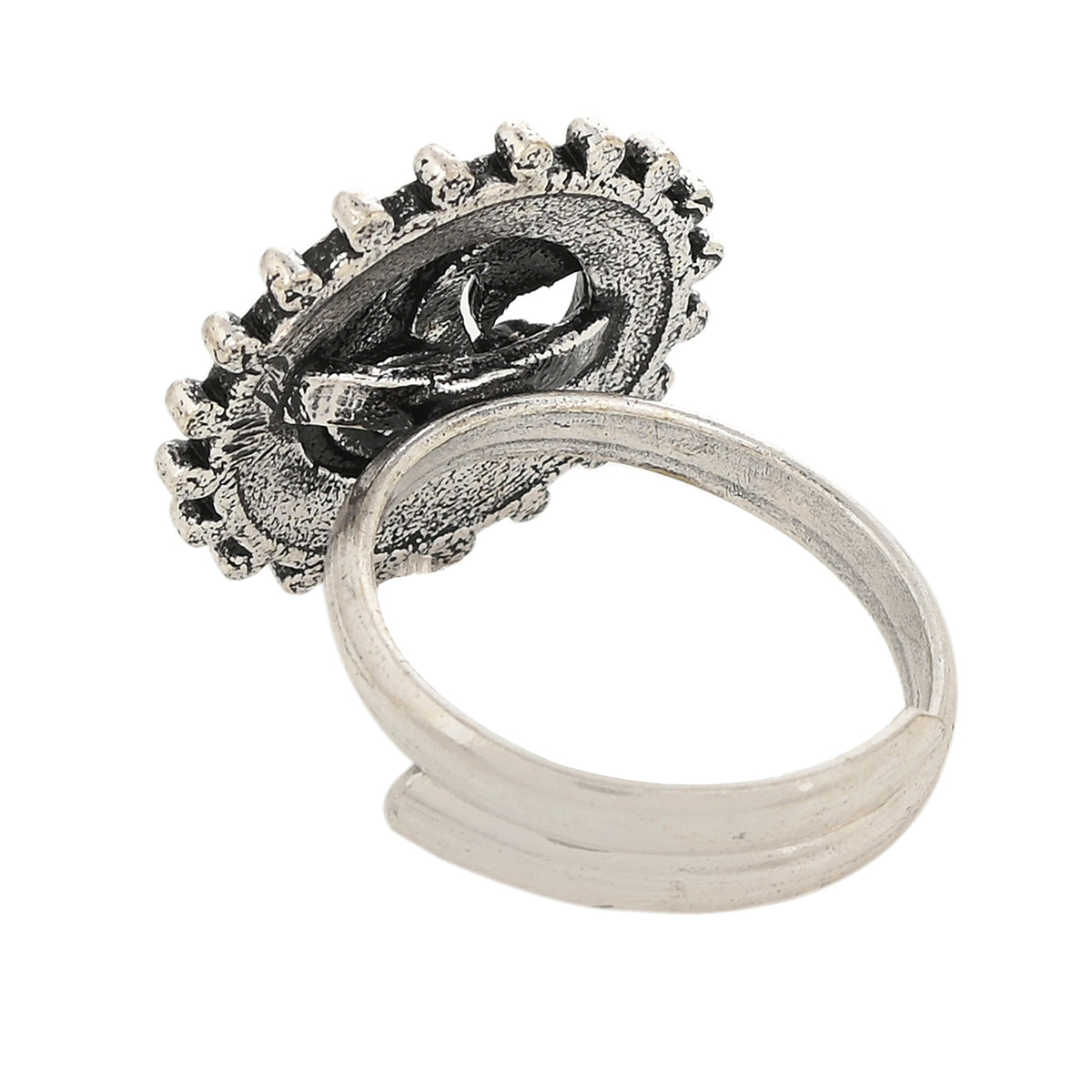 Shwet Kamal Lightly Embellished Adjustable Silver Plated Enamelled Brass Ring