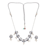 Festive Hues Mirror Details Floral Silver Plated Brass Jewellery Set