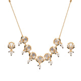 Festive Hues Floral Mirror Work and Faux Pearls Brass Silver Plated Jewellery Set