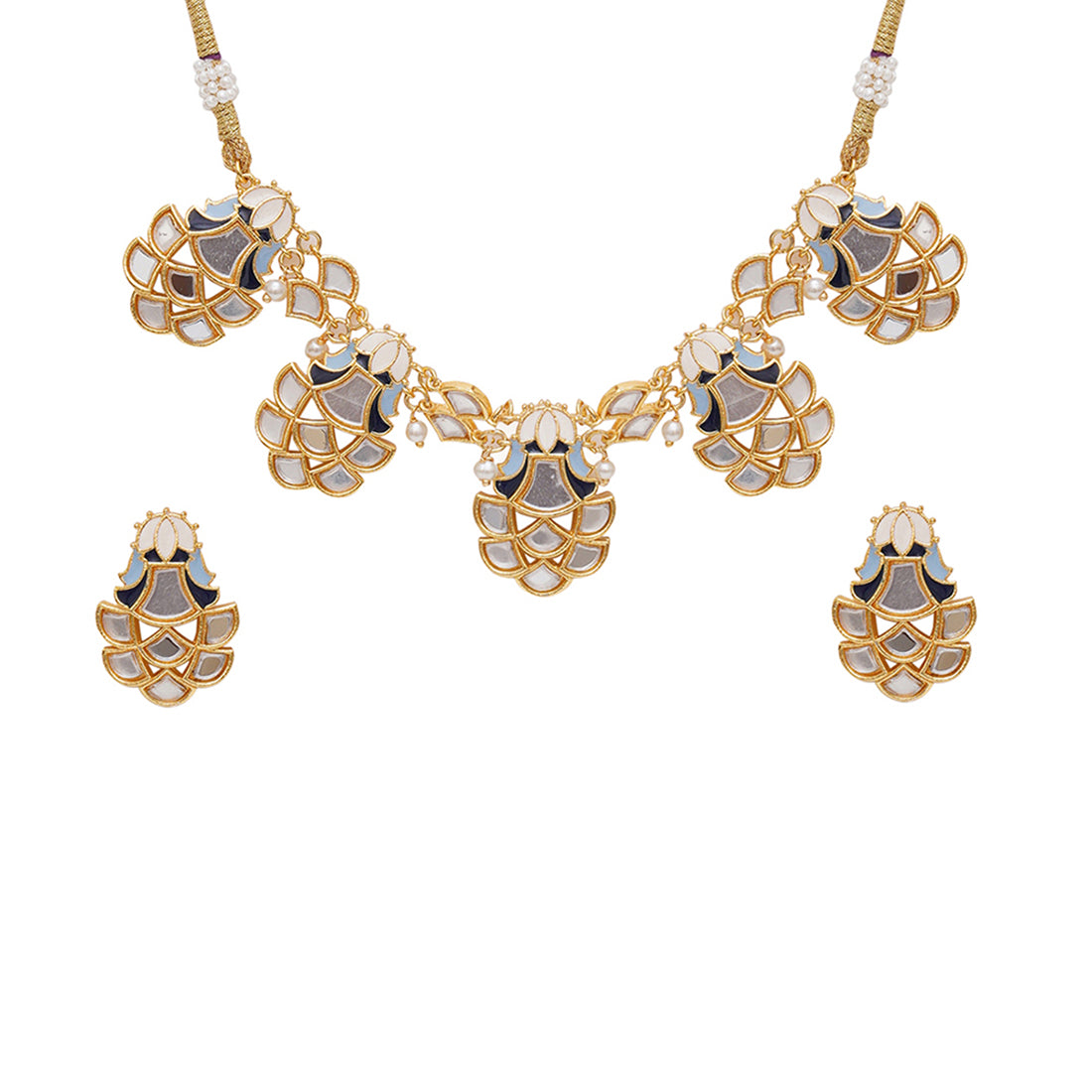 Festive Hues Mirror Work Enamelled Brass Gold Plated Choker Jewellery Set