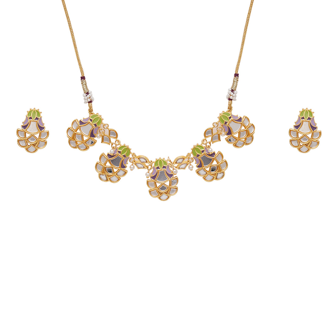 Festive Hues Enamelled Mirror Details Gold Plated Choker Jewellery Set