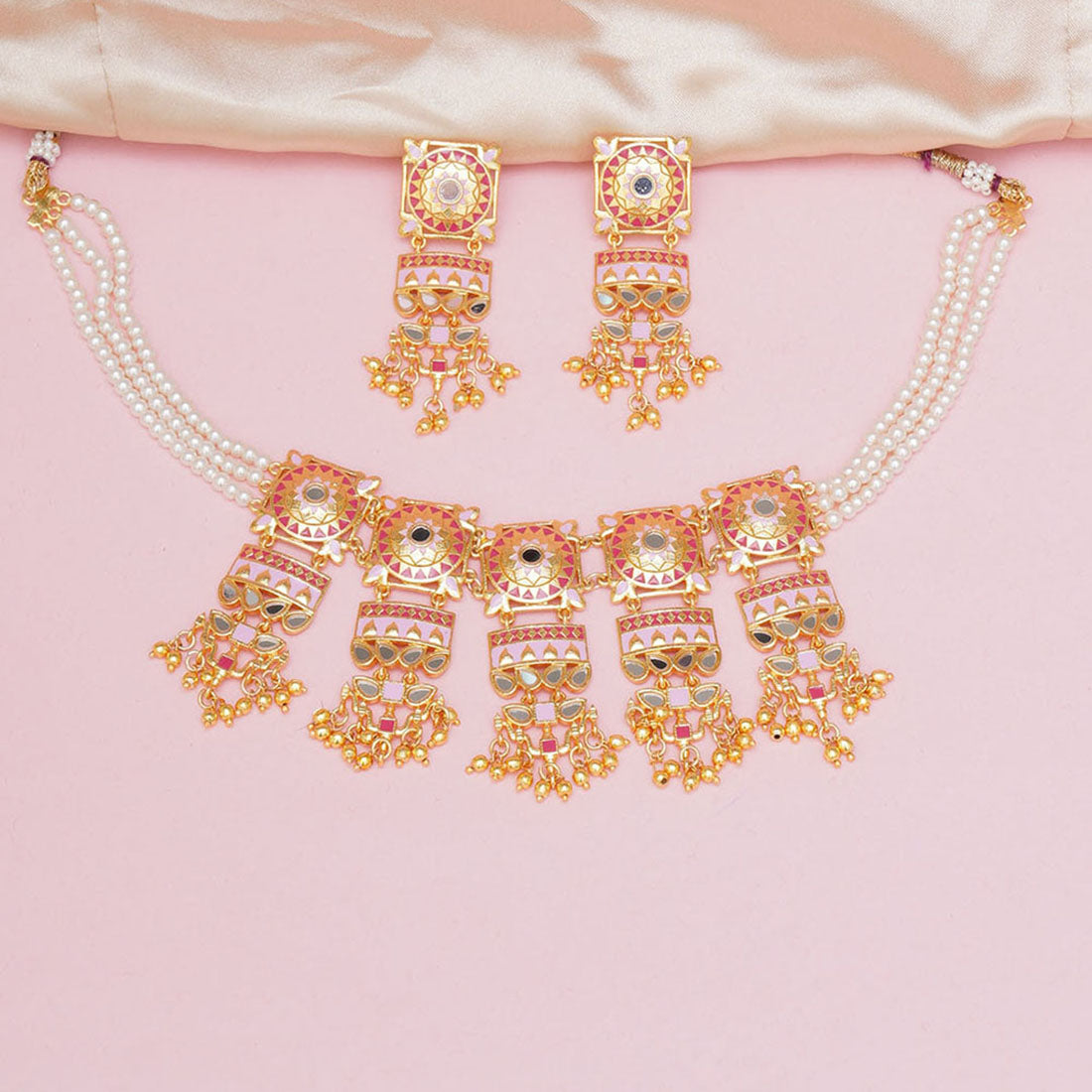 Festive Hues Mandala Faux Pearls Embellished Brass Gold Plated Jewellery Set