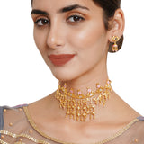 Festive Hues Brass Embellished Long Fusion Pink Necklace Set
