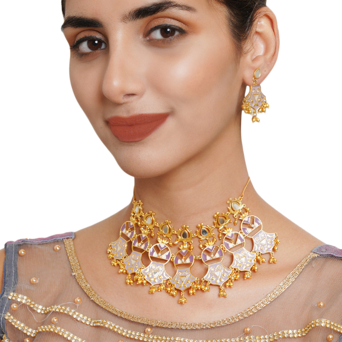 Festive Hues Brass Embellished Necklace Set