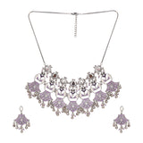 Festive Hues Faux Pearls Adorned Mirrored Brass Oxidised Silver Plated Jewellery Set