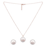 Festive Hues CZ and Pink Pearls Embellished Rose Gold Plated Brass Jewellery Set