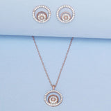 Festive Hues CZ and Pink Pearls Embellished Rose Gold Plated Brass Jewellery Set