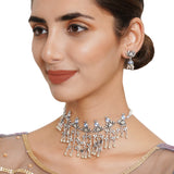 Festive Hues Silver Plated Long Fusion Blue Necklace Set