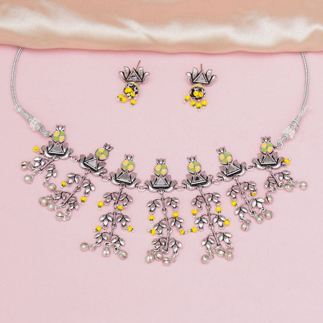 Festive Hues Unique Yellow Choker Necklace Set