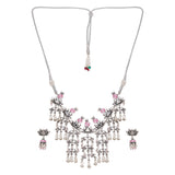 Festive Hues Silver Plated Long Fusion Pink Necklace Set