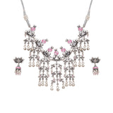 Festive Hues Silver Plated Long Fusion Pink Necklace Set