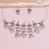 Festive Hues Silver Plated Long Fusion Pink Necklace Set