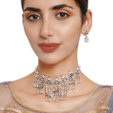 Festive Hues Silver Plated Long Fusion Pink Necklace Set