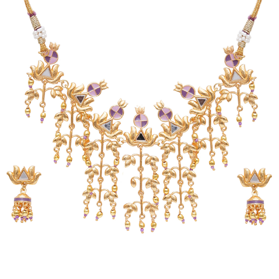 Festive Hues Brass Embellished Long Fusion Necklace Set