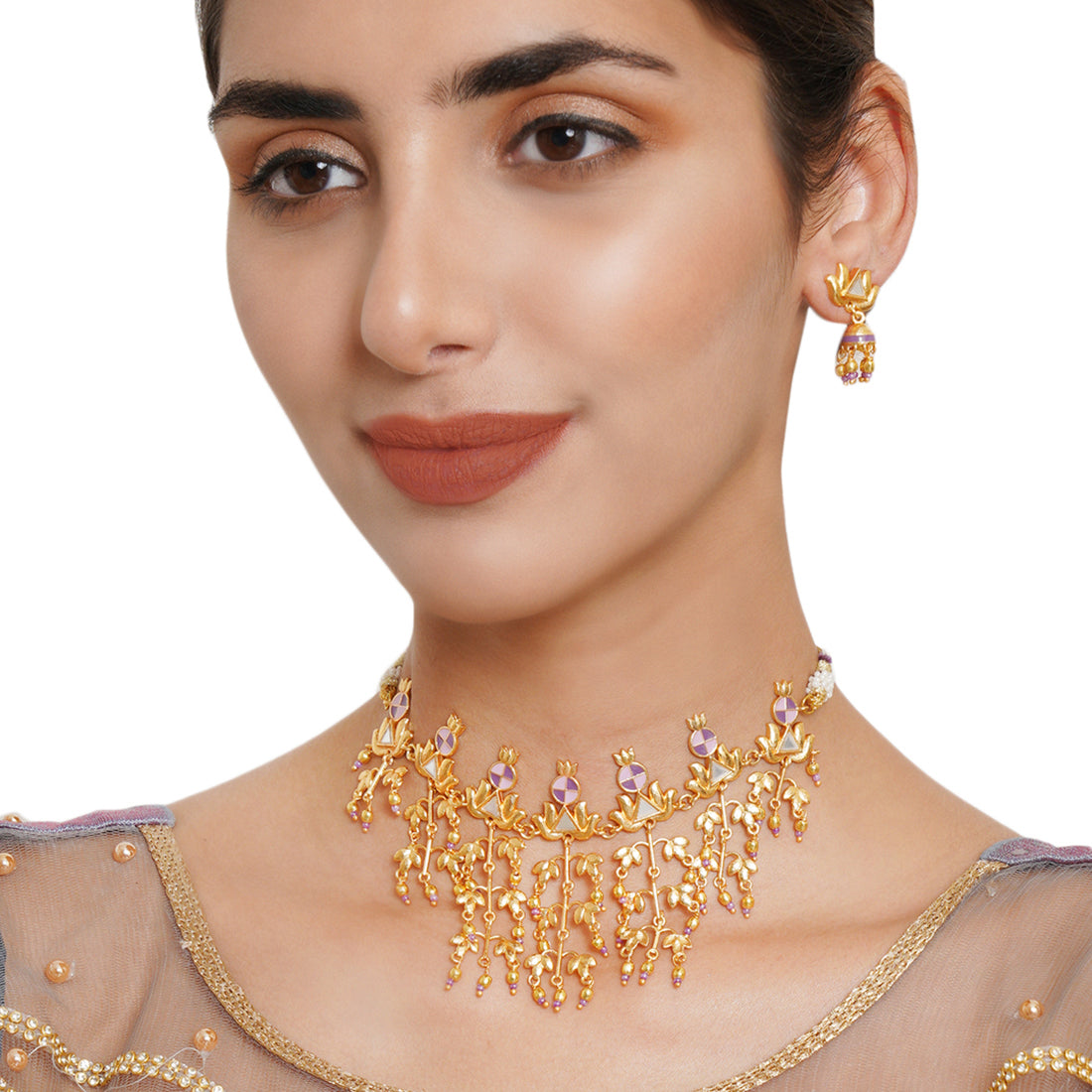 Festive Hues Brass Embellished Long Fusion Necklace Set