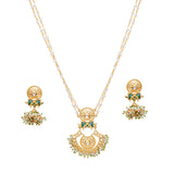 Festive Hues Faux Pearls Adorned Long Chain Gold Plated Brass Ethnic Jewellery Set