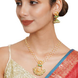 Festive Hues Faux Pearls Adorned Long Chain Gold Plated Brass Ethnic Jewellery Set