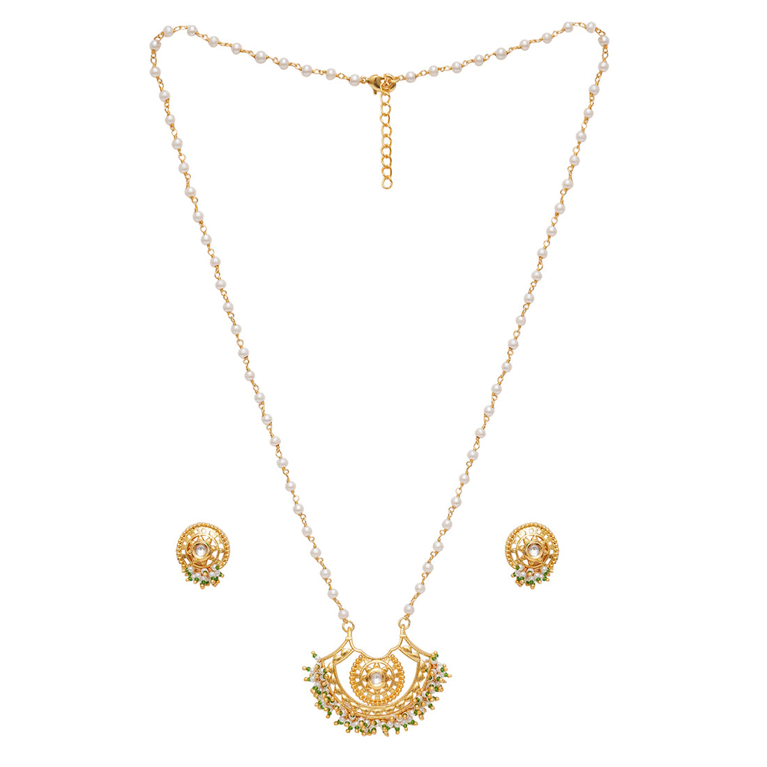 Festive Hues Long Jewellery Set in Gold and Pearl Chain