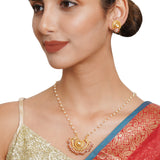 Festive Hues Long Gold Plated Jewellery Set in Pearl Chain