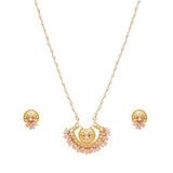Festive Hues Long Gold Plated Jewellery Set in Pastel Pearl Chain